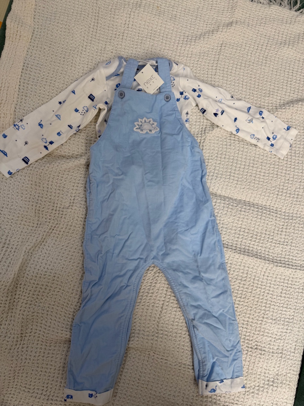 next Light Blue Baby One-Piece Dungarees with Cloud Motif